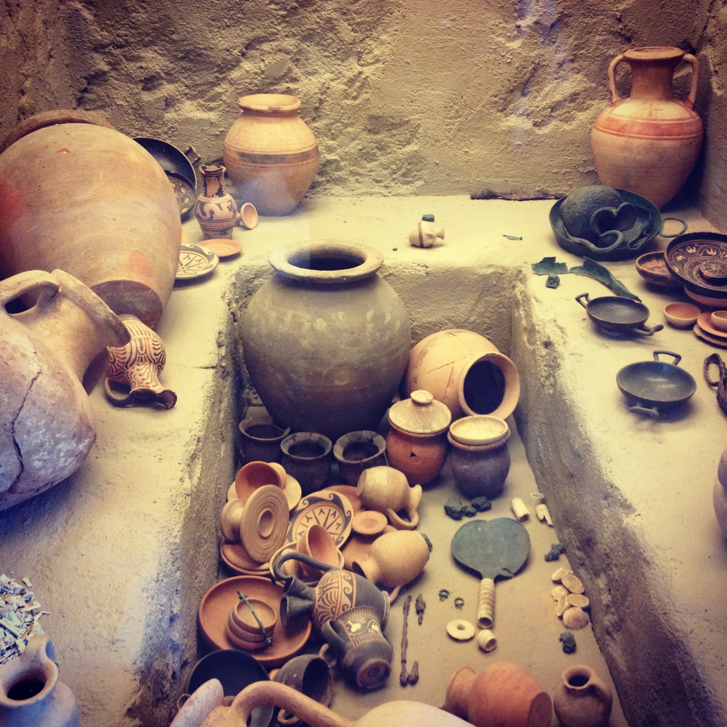 Tomb display at the Etruscan museum in Tarquinia.