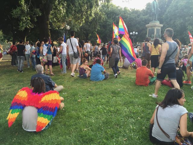 Gathering in Piazza Independenza after the parade.