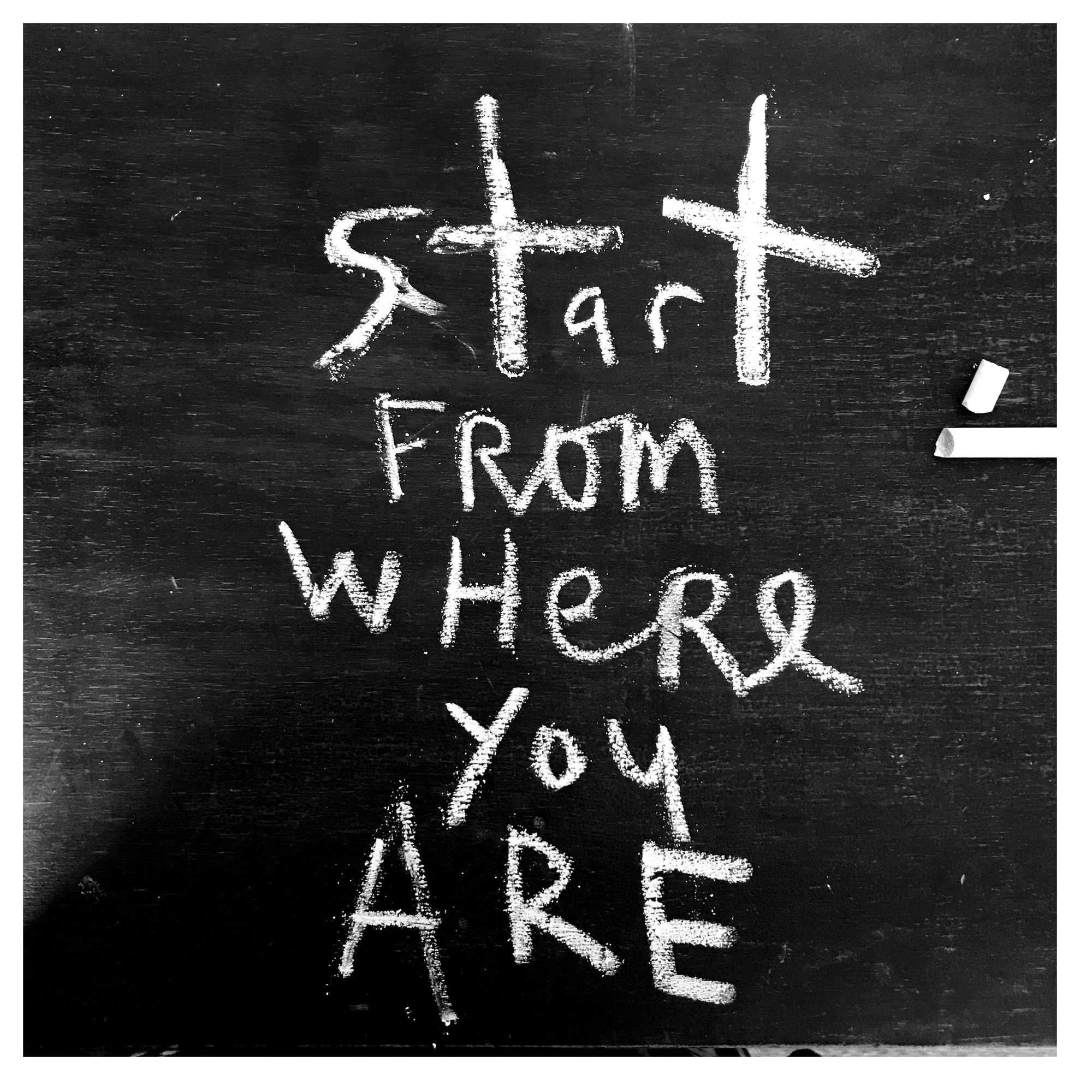 Start from where you are, written on my desk. 23 January 2018