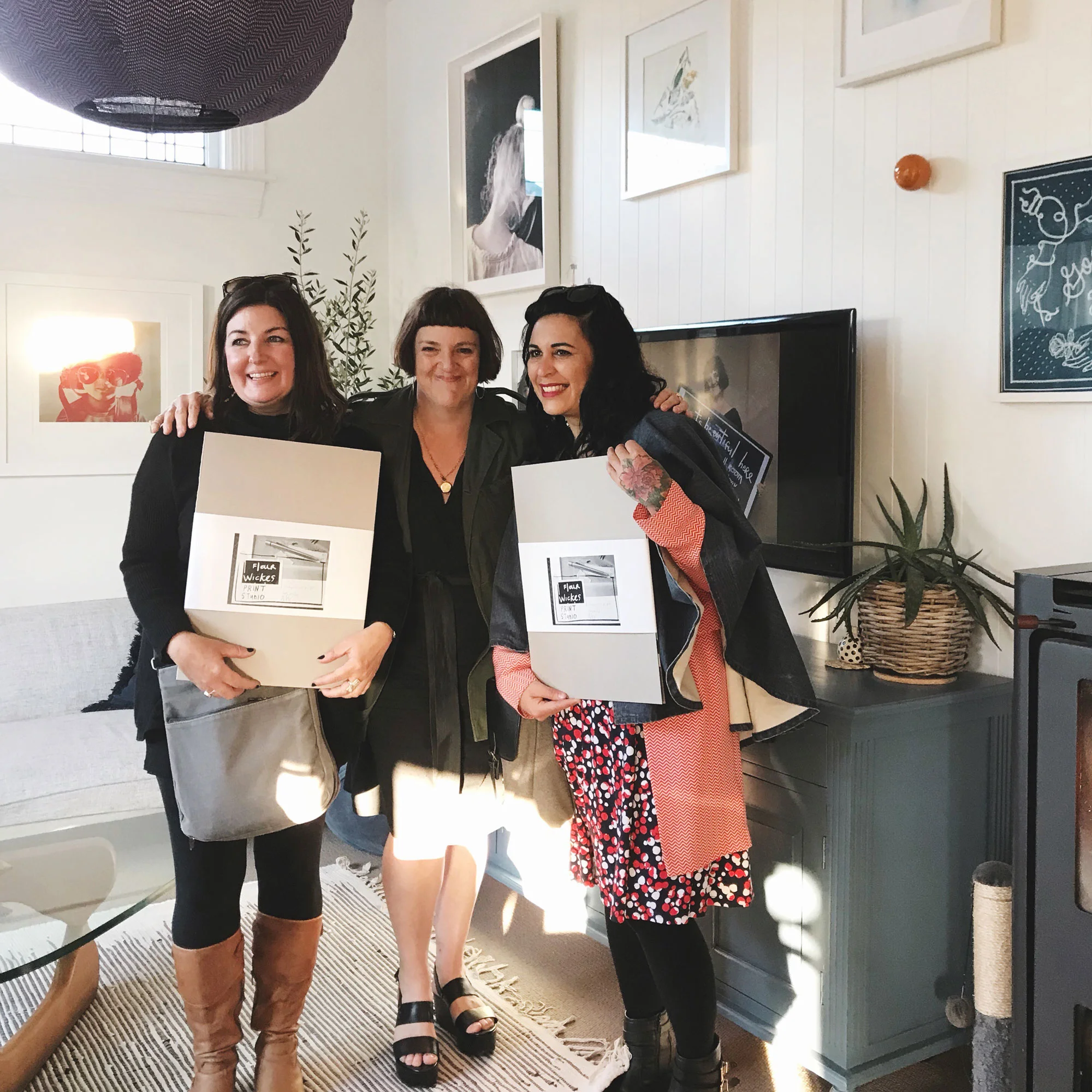 Two lovely women with me and their studioprints, Art House with Studio Home, Christchurch 2018 // Photograph: Julia Atkinson-Dunn