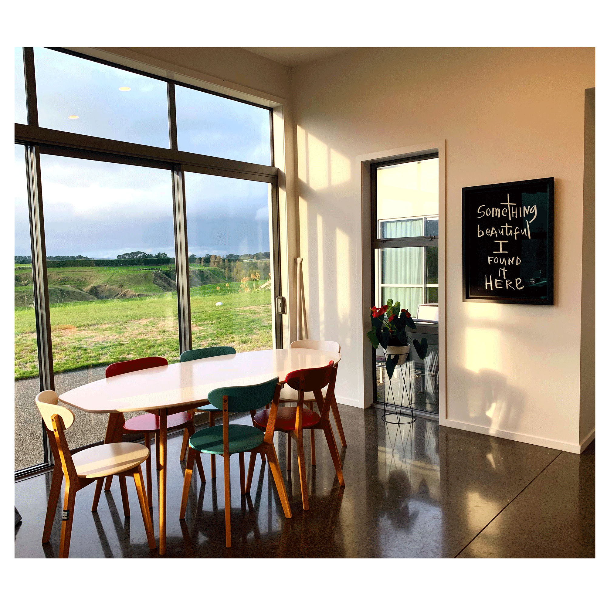   Something beautiful I found it here, 2015   sitting In Caitriona’s lovely dining room in Whanganui, NZ,  with  the late afternoon and the lovely shadow it cast.   This is an A1 print, framed with a black matt and black frame, and luxurious museum g