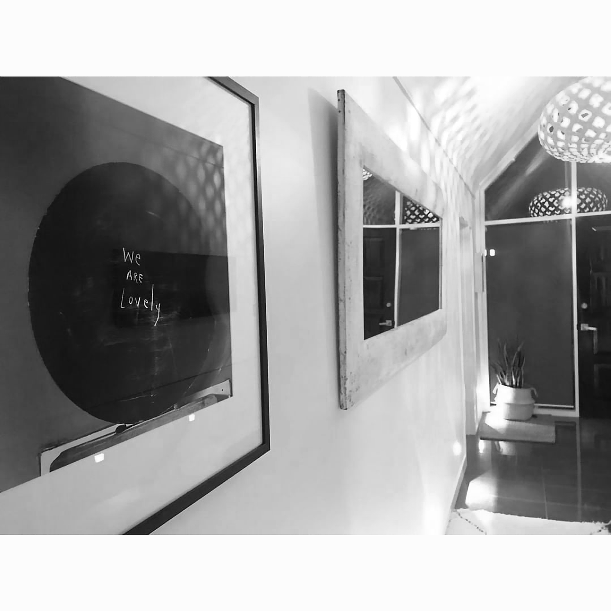 We are lovely, 2018 , at Jane’s place in Christchuch, NZ. Jane sent me this photograph of the artwork in her entranceway, with the shadows the David Trubridge light casts reflected in the artwork.
