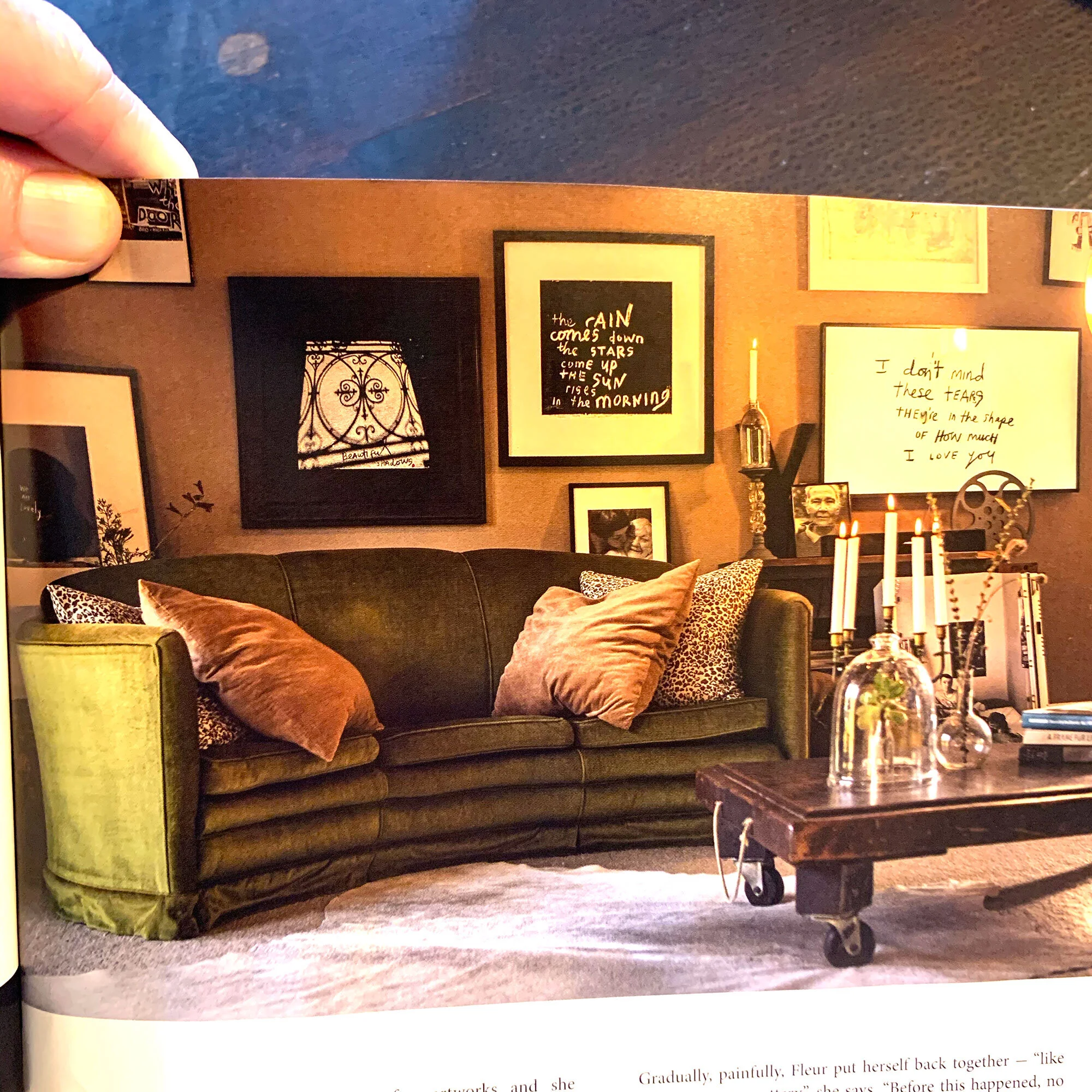  A SALON HANG IN MY LOUNGE  So much art on the walls, I treat my living room as a laboratory, putting up artwork on the walls to see how they fly, how they sit with eachother, whether they’ll go in my next installation...  From left to right:    We are lovely   [half seen, left hand side]  FYI no cash [half seen, top, under my thumb]    Beautiful shadows      The rain comes down      I don’t mind these tears      We share the same sky     [top, just seen - one of my best artworks from 2019, and most def worth a clickthrough :-) ] 