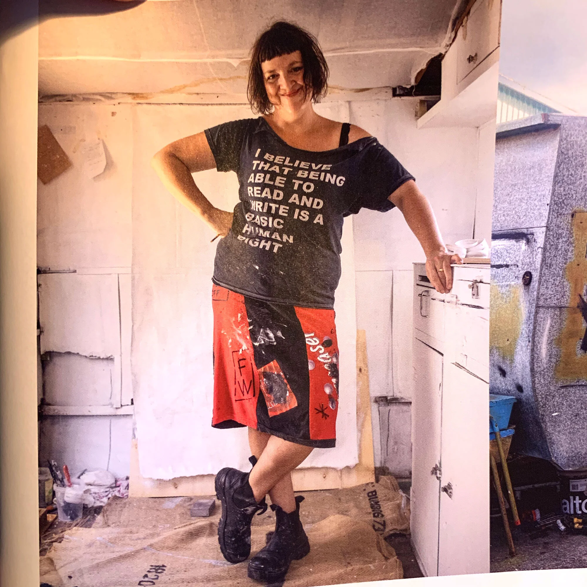  My dear caravan, BUZ, in my private space.  I love working in here. Very people have been allowed in.  Now I guess you all get to see…  Clothes and boots models own. LOL. 