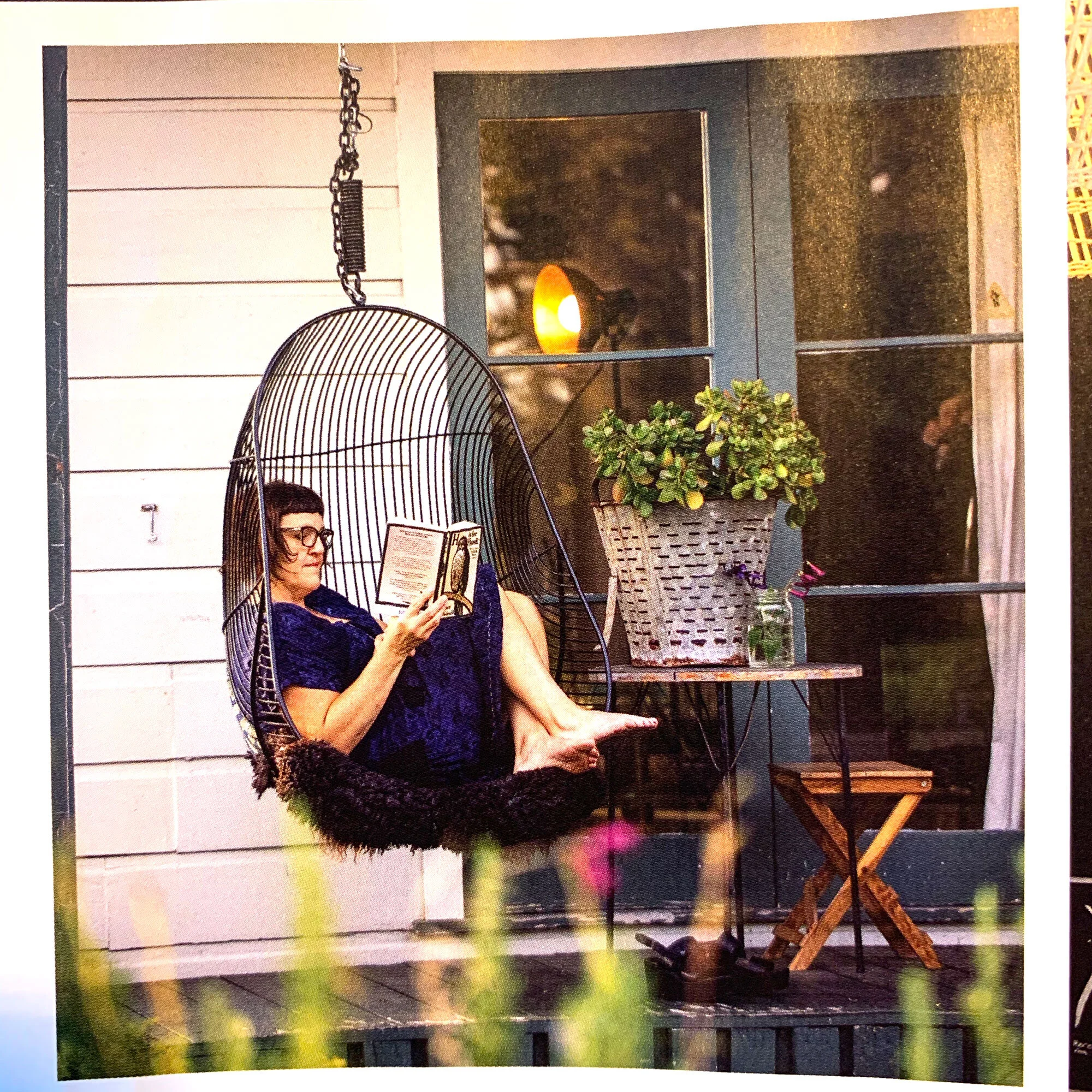  IN MY HAPPY PLACE  In all weathers, I eat my breakfast out here, read here, watch the world go by here. I bought the hanging chair from  IcoTraders  because it looked so darn good but when I got it the experience of sitting in it was really exceptional.  I’m not getting paid to write this, LOL.  I’m raving because in the months I’ve had this chair, sitting in it has helped relax me so much, gotten me through some major stress, and helped me slow down during crazy-busy workdays.  