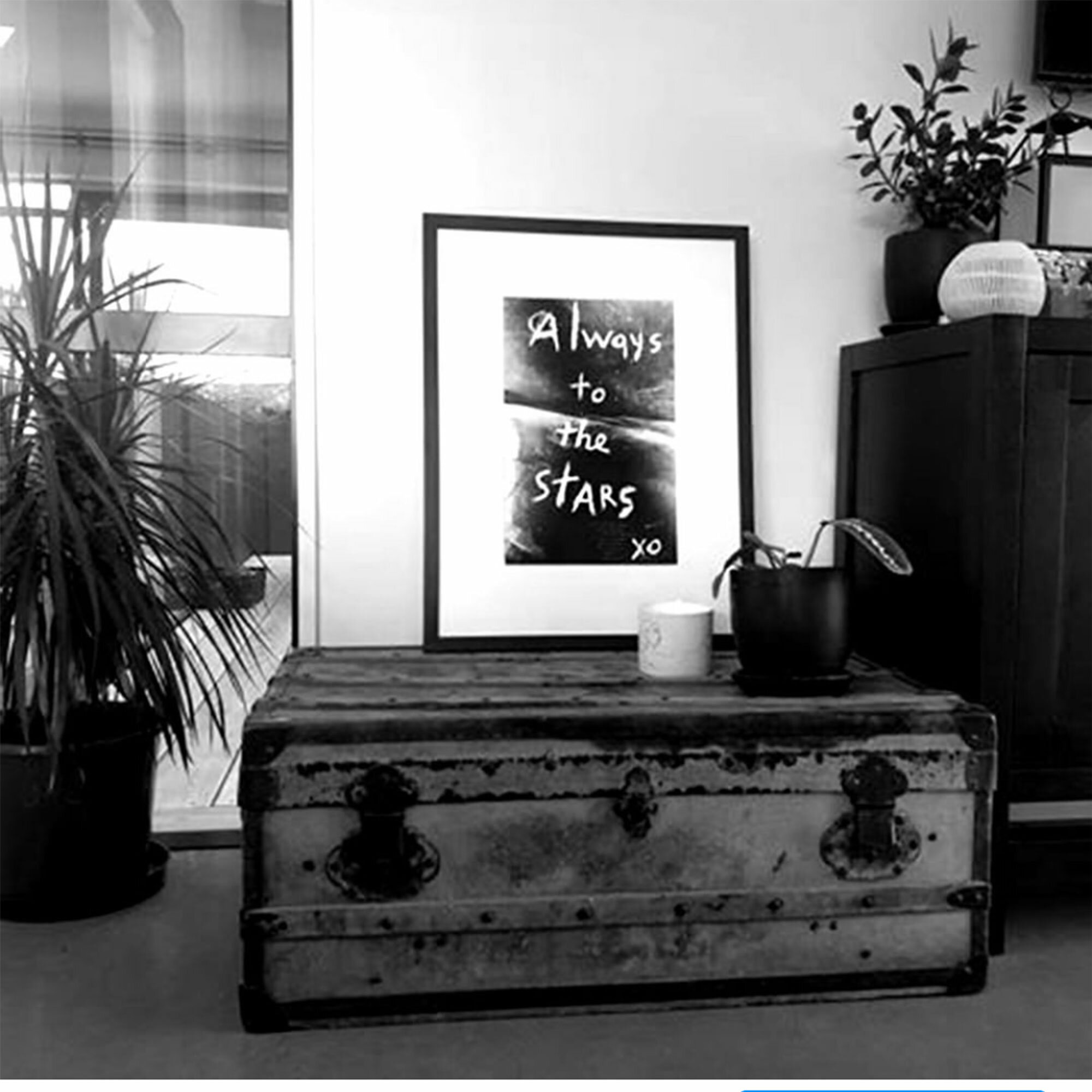 ALWAYS TO THE STARS  I love it when someone just casually leans my artwork up against a wall, on an excellent vintage chest.  // This is a medium sized limited edition studioprint of  Always to the stars .  