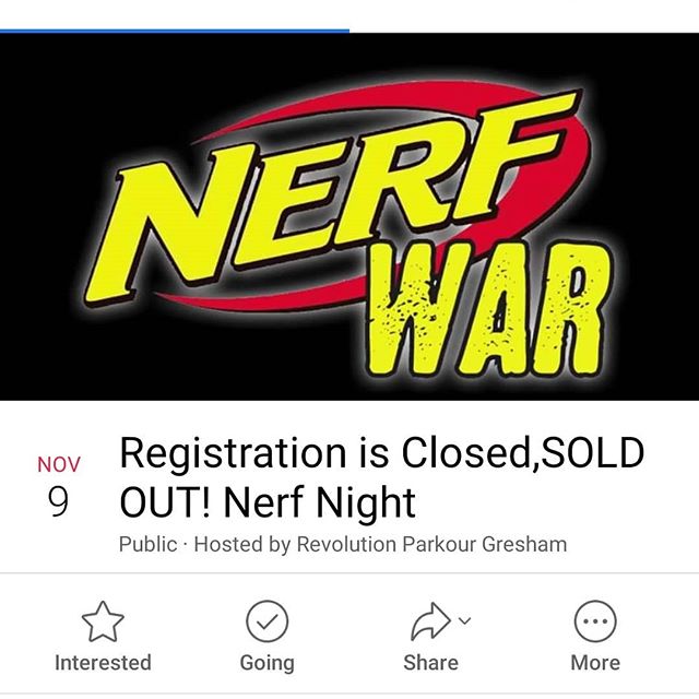 Wow you guys really love Nerf!

We regret to inform you that this event is completely FULL and Closed to any more Registrations. But don't worry, we will book another one very soon so nobody misses out 
#nerf #nerfwar #nerfornothin #dangerroom #rvpkg