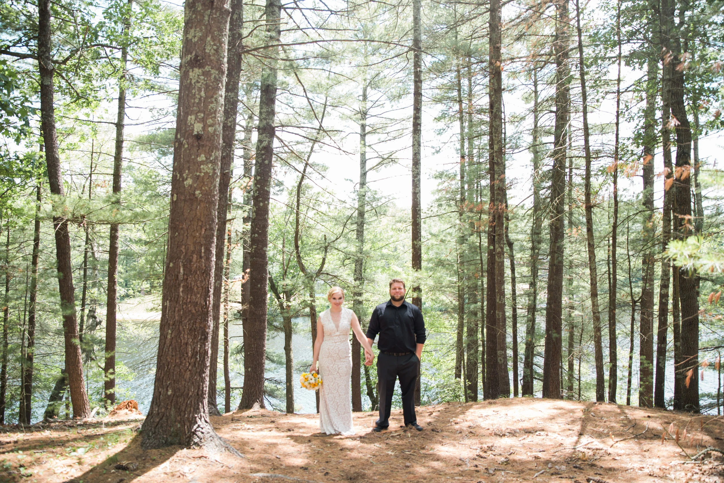 Lisa and Nate, weddings, Fall, Autumn, marriage, nature, October, Brian, Latham, wedding photography, rustic, woodsy, woods, DIY, Connecticut, Massachusetts, lake, sunflower, pond, yellow, simple, gorgeous, bouquet