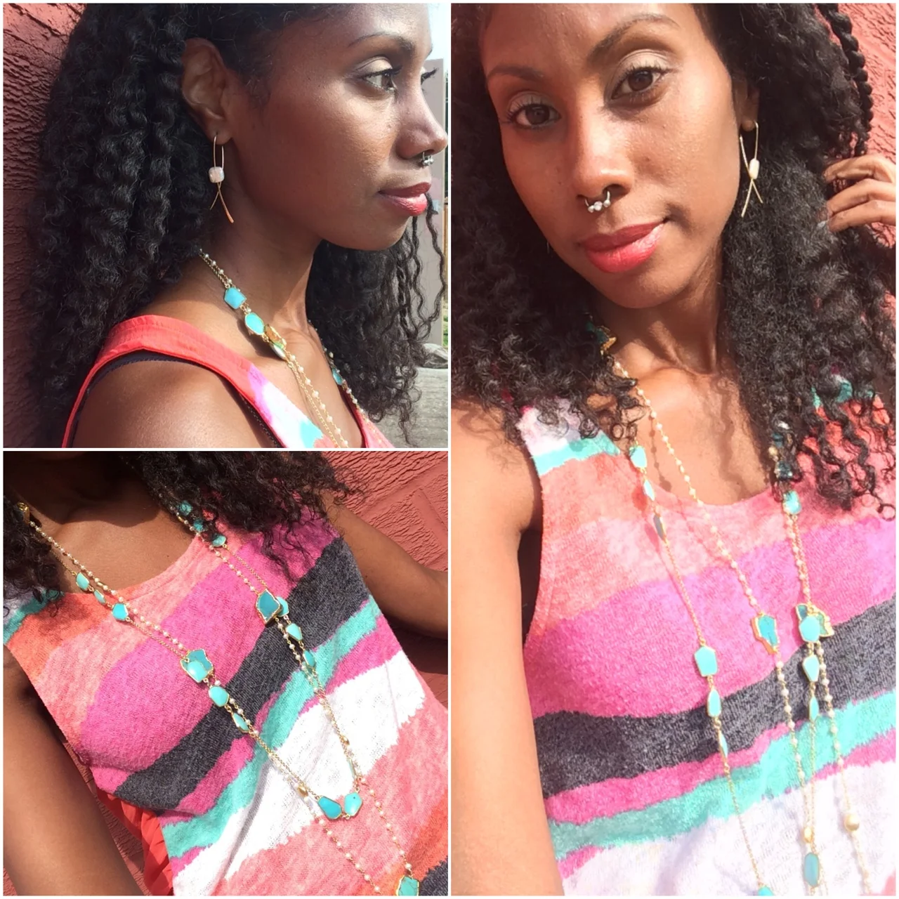 Sassy Style
“Simplicity is the ultimate form of sophistication.”
Necklaces: Nina Nguyen: Vermeil and Silver Geometric Turquoise and Pearl necklaces
Earrings: 14k Yellow Square Coin Pearl Sweep earrings
Jewelry provided by: Worthmore Jewelers