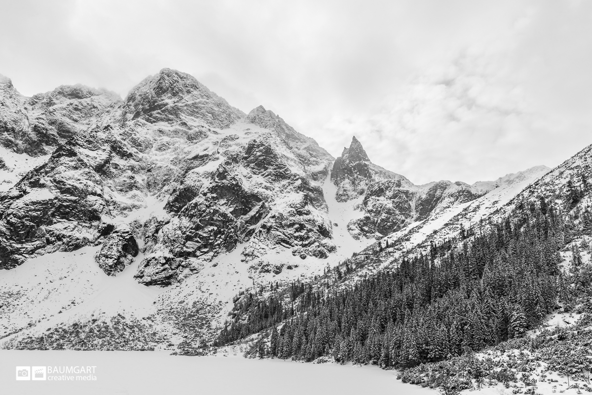 Black and white winter photography of Tatra mountains in Poland by Jeff Baumgart