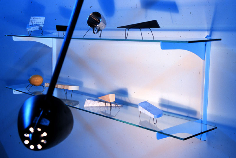  Design for a love seat 1999 glass shelves, lamp, mixed media