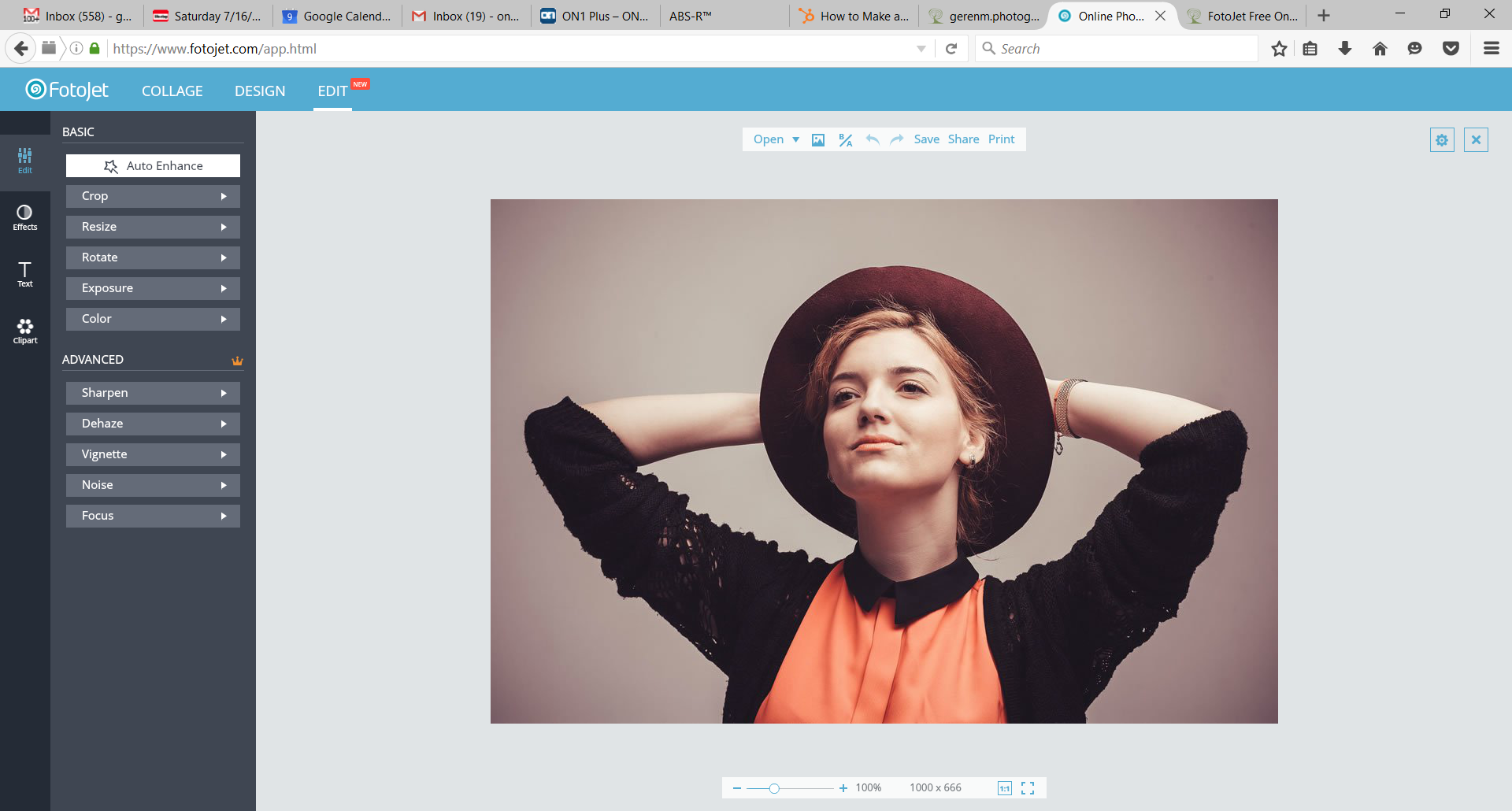 fotojet's new online image editing screen.