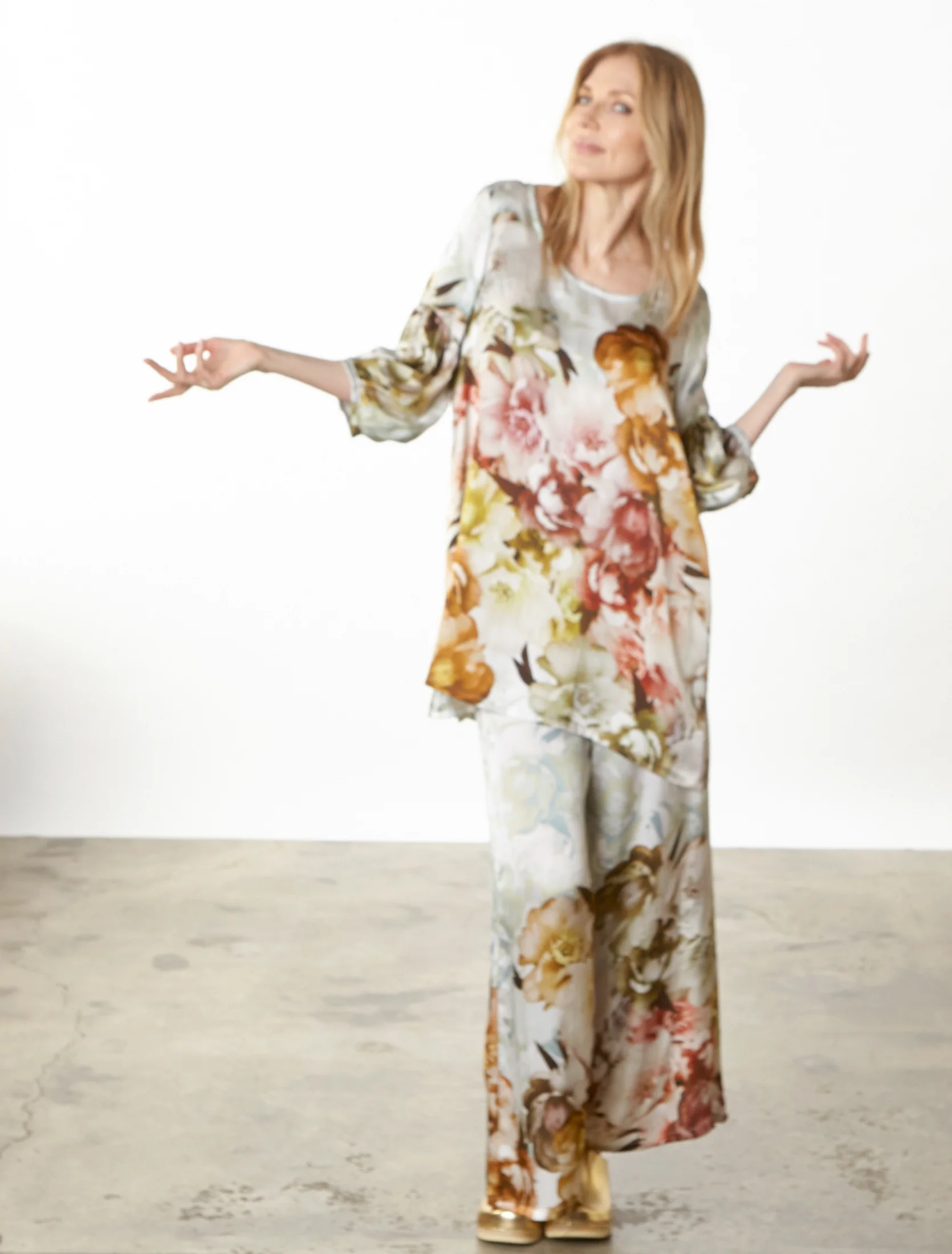 Lantern Tunic, Long Full Pant in Borghese Italian Silk