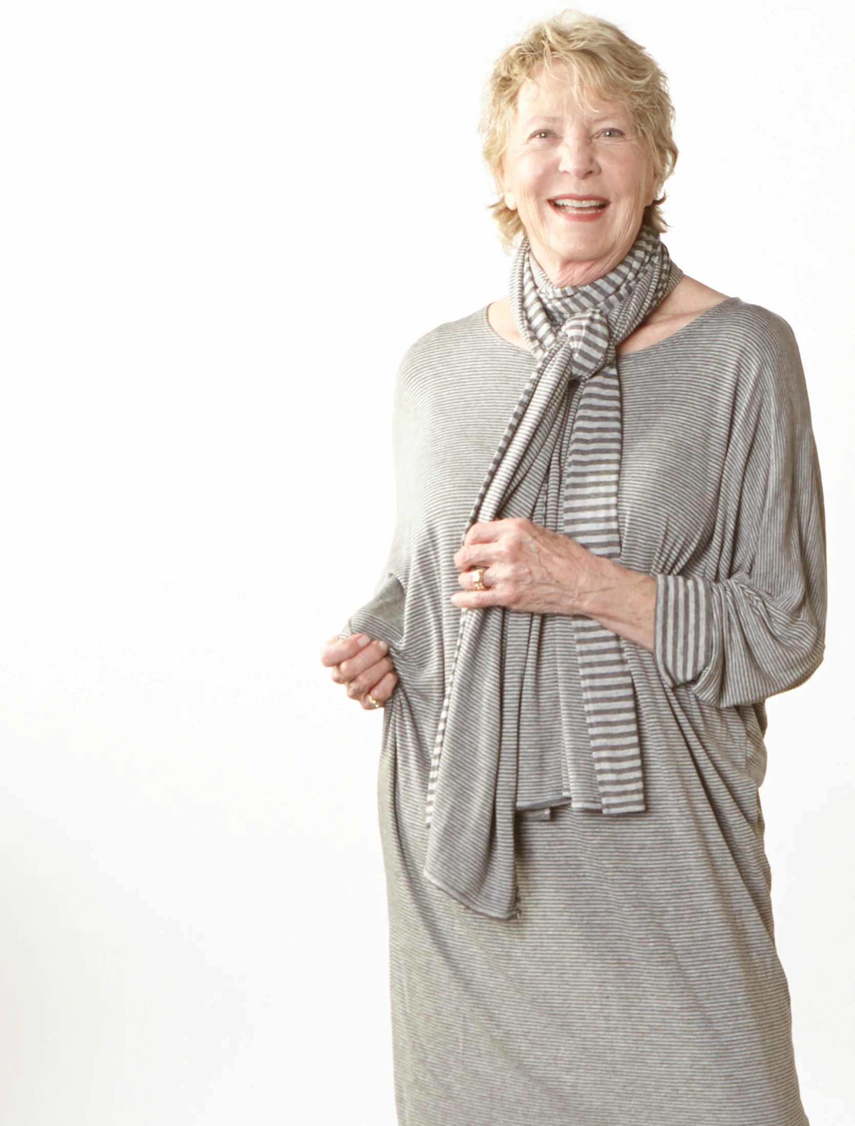 Scarf, Alanna Tunic in Grey Double Stripe Jersey