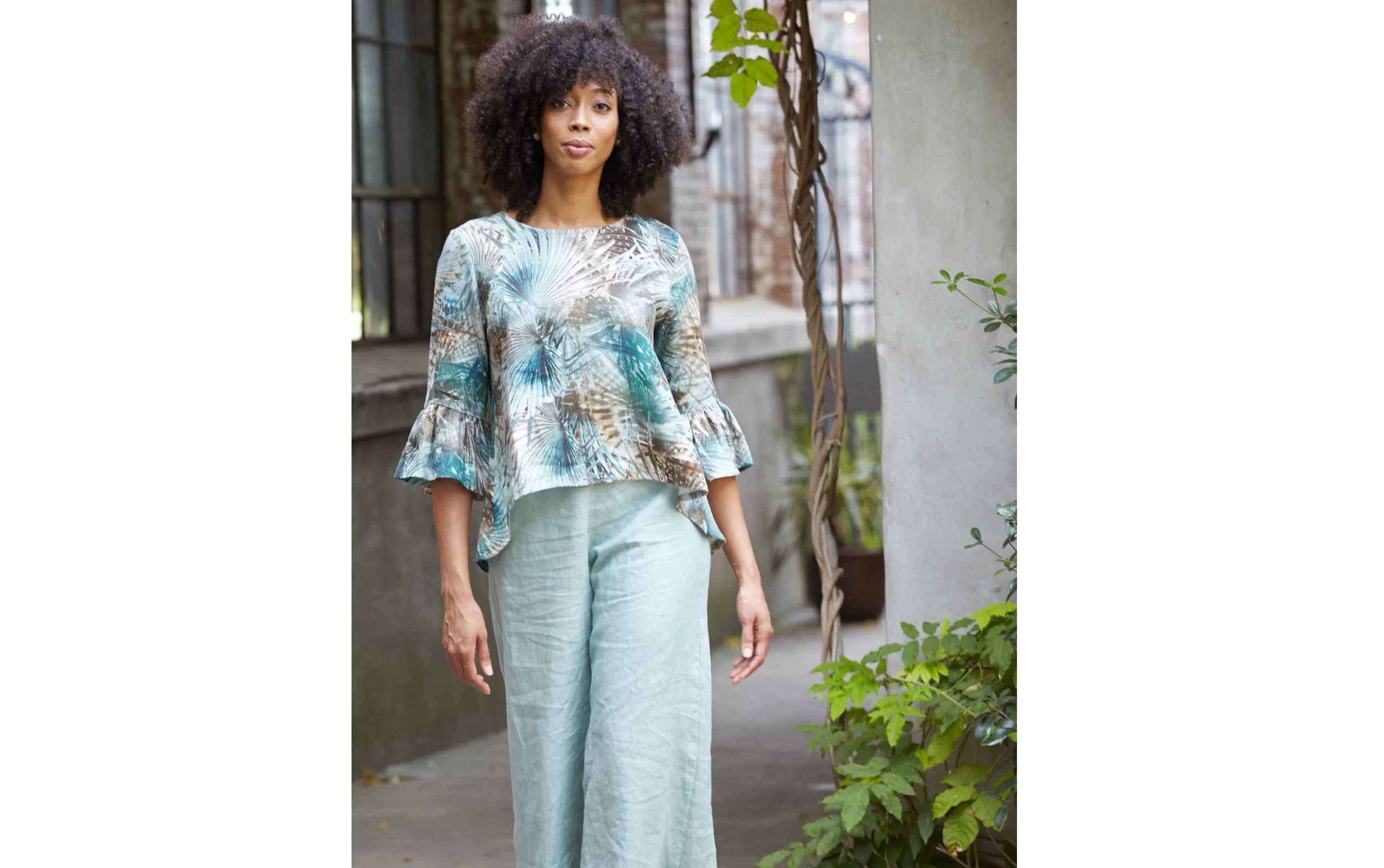 Fran Shirt in Palma Italian Linen, Long Full Pant in Taormina Cross Dyed Linen