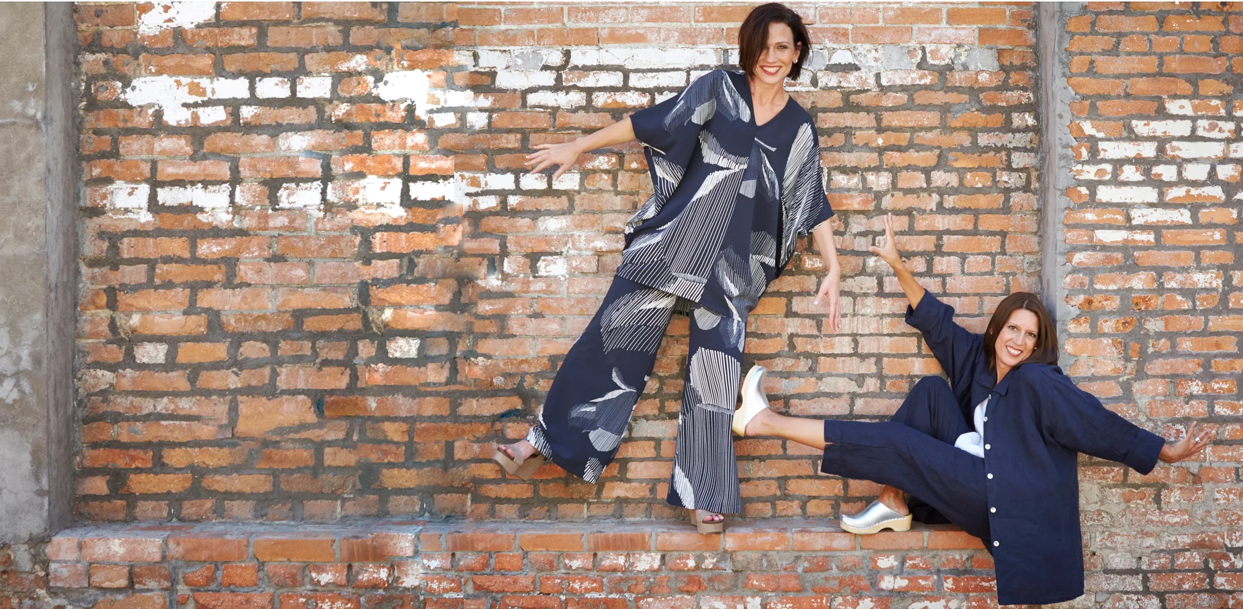 Raquel Tunic, Long Full Pant in lndaco Italian Foglia Print, Mirren Shirt, Capri Pant in Aviator Light Linen