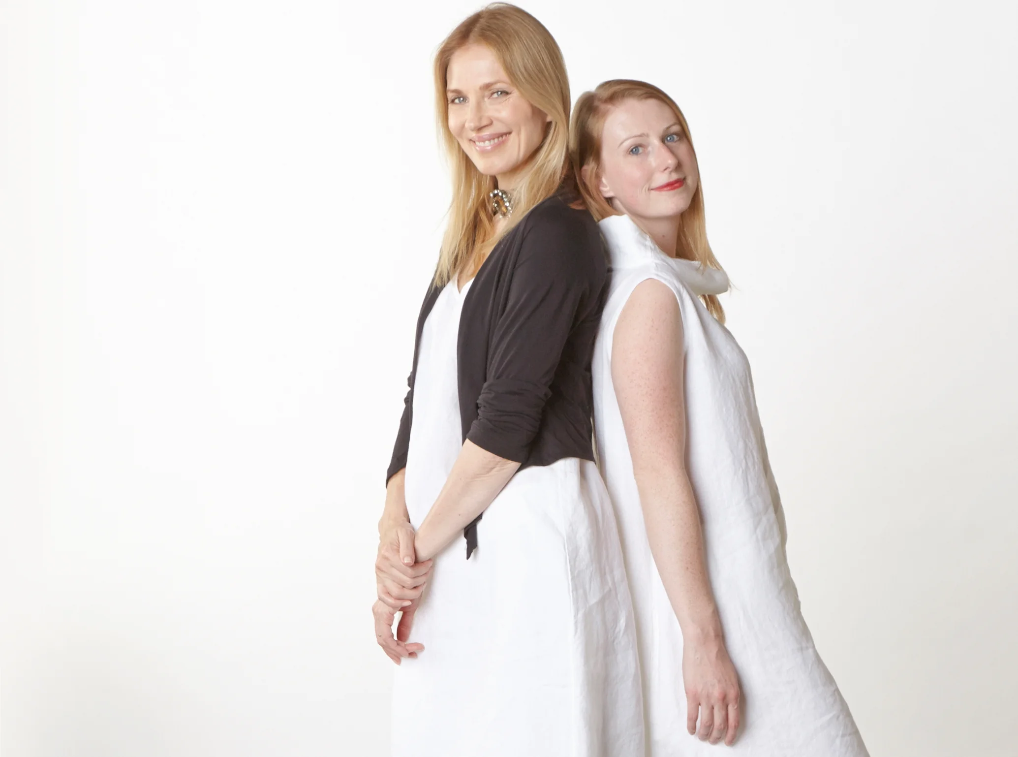 Tre Cardigan in Black Pima Cotton, Luella Dress, Henrietta Dress in White Light Linen
