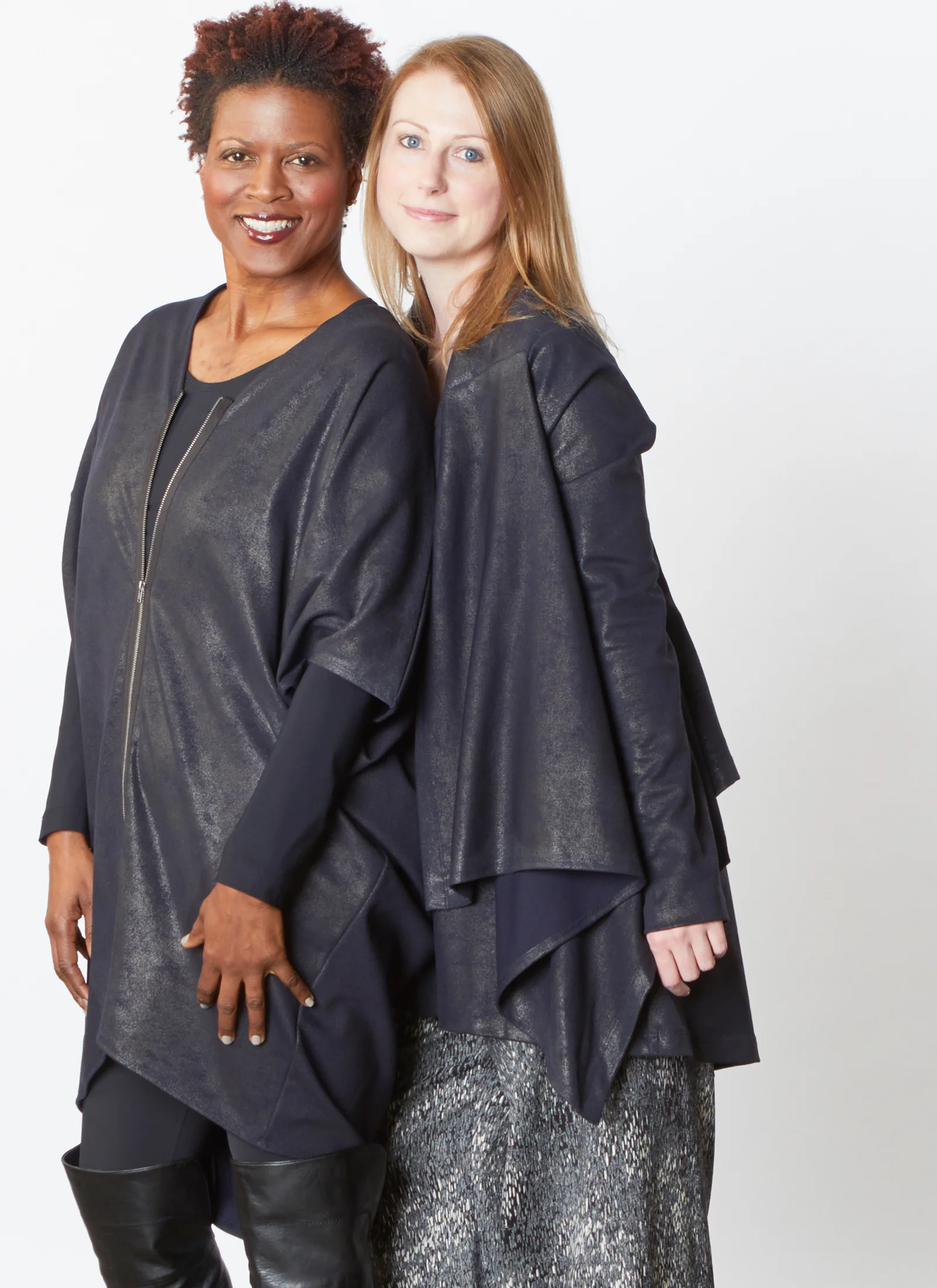 Rachel Tunic, Low Rise Legging, Eva Cardigan, Lois Tunic in Midnight Milano Laminato, Oliver Pant in Blue Ready for Helsinki