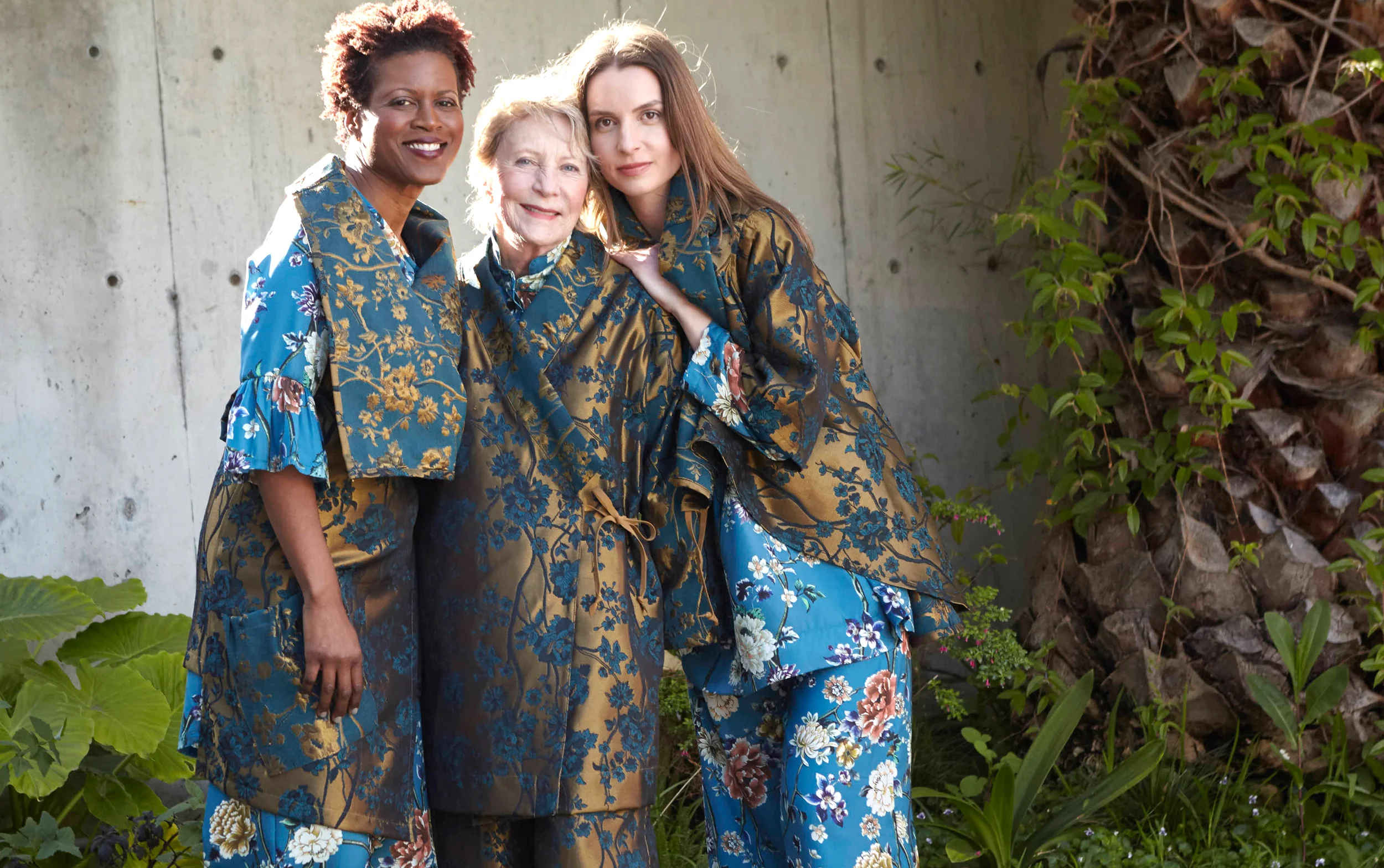 Julie Vest, Franca Jacket, Oliver Pant, Bowie Jacket, Crop Vest, Grange Skirt in Bronze Broccatello Fiori, Phryne Tunic, Long Full Pant, Kenwood Tunic in Teal Italian Polyester Print
