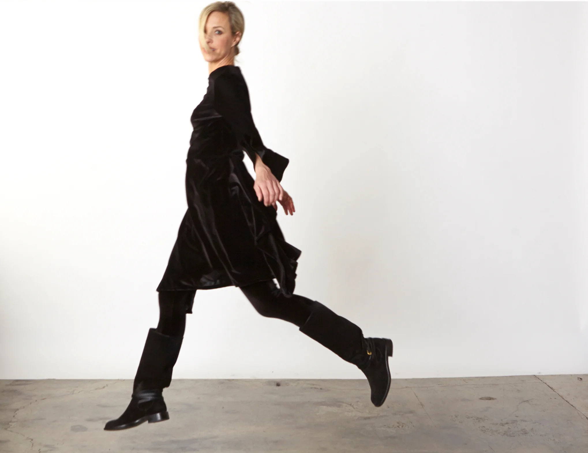 Natalia Tunic, Legging in Black Italian Stretch Velvet