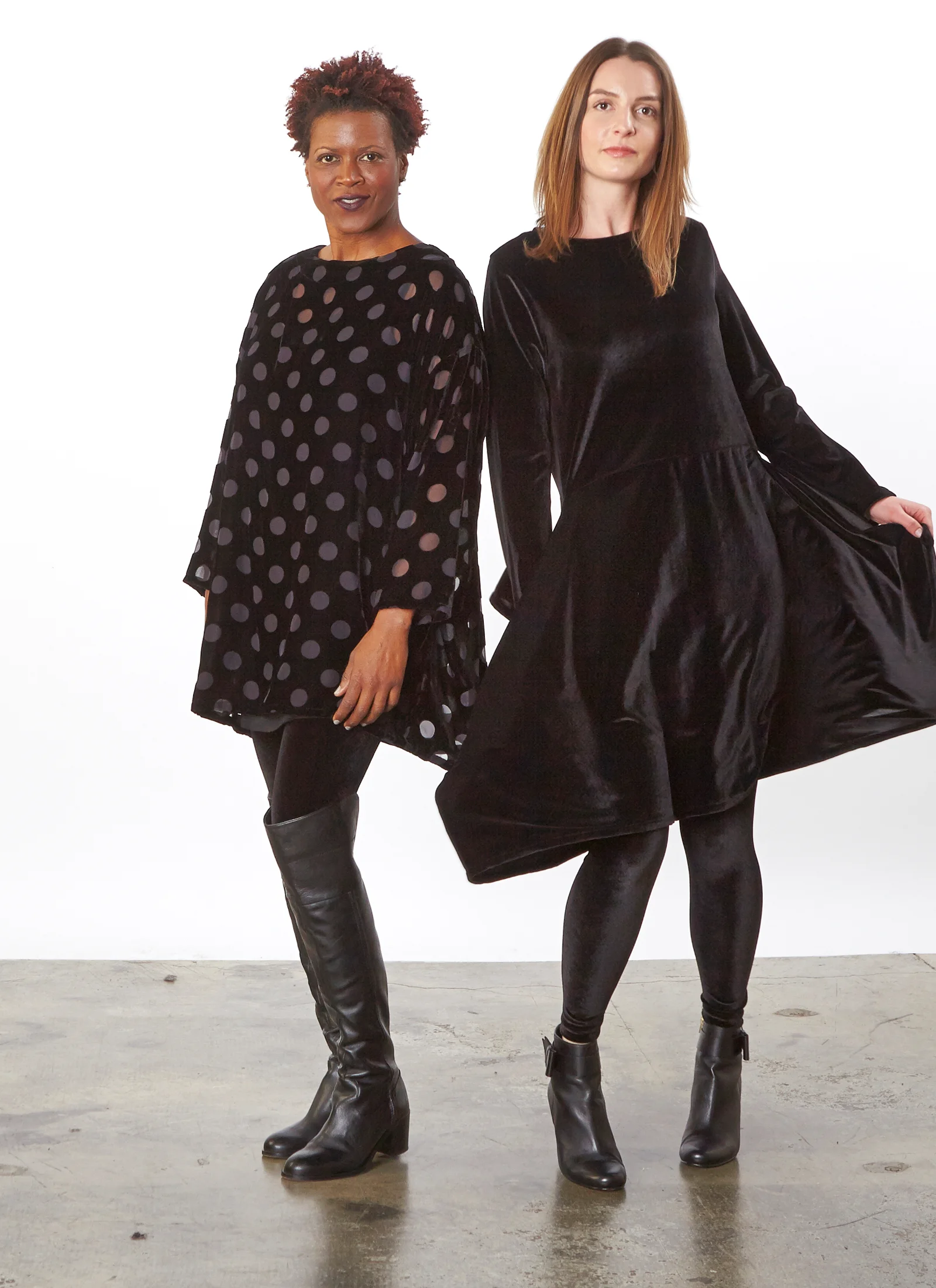 Natalia Tunic, Legging in Black Italian Stretch Velvet