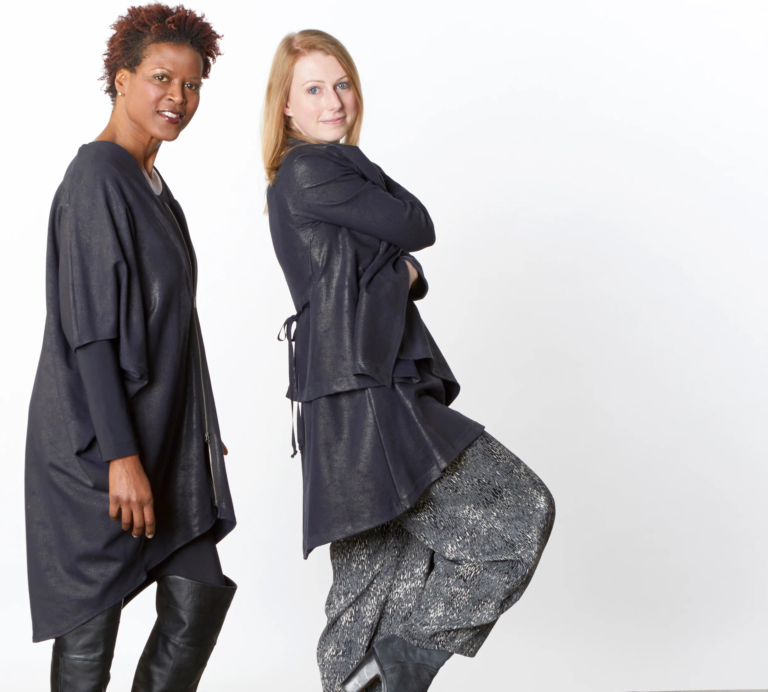 Rachel Tunic, Low Rise Legging, Eva Cardigan, Lois Tunic in Midnight Milano Laminato, Oliver Pant in Blue Ready for Helsinki