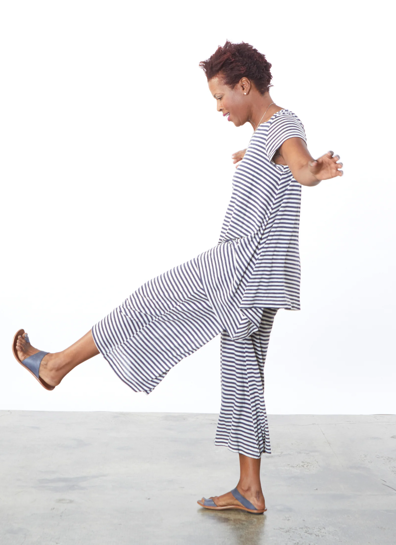 Charlie Shirt, Ella Pant in Silk Viscose Stripe