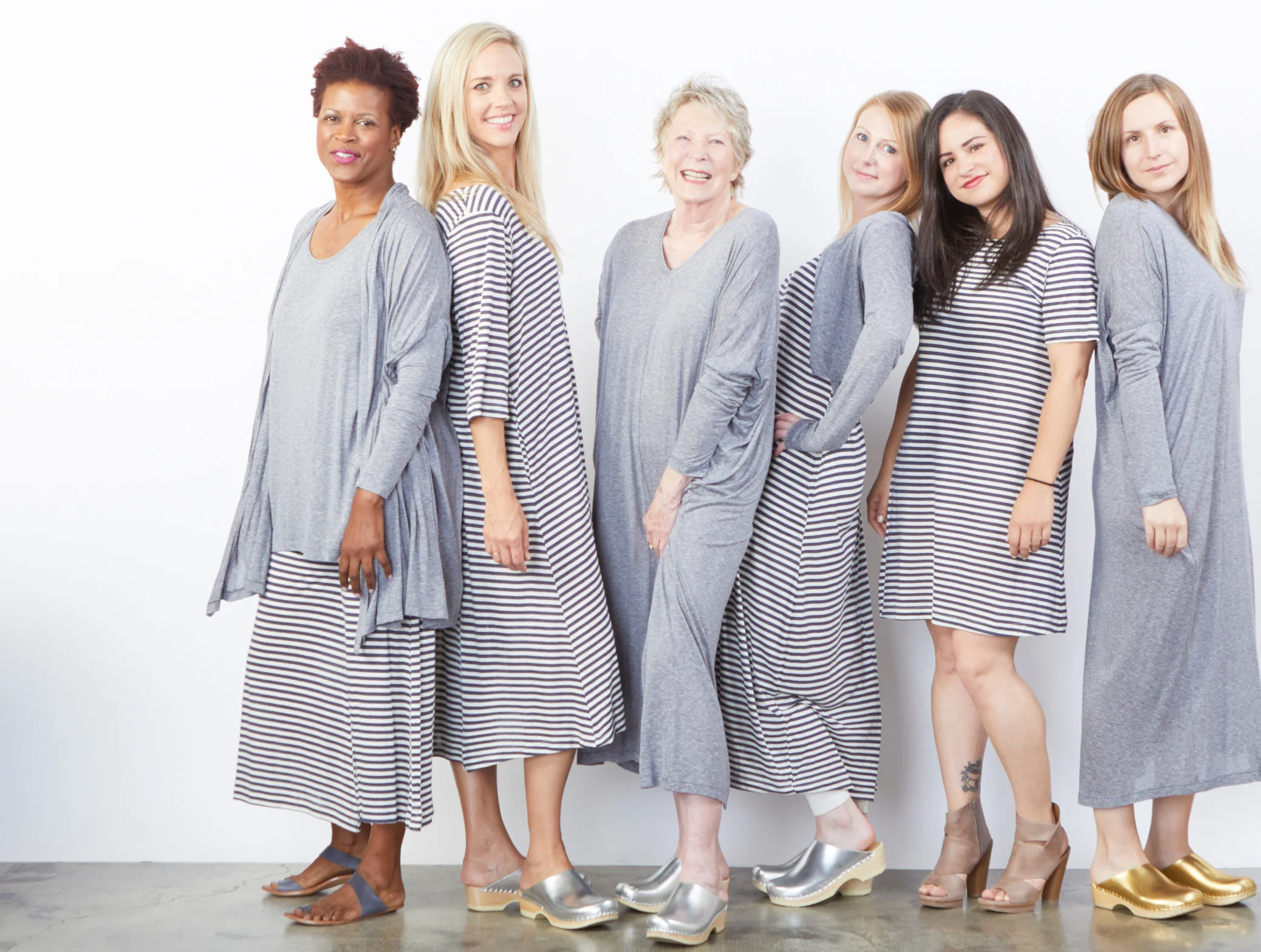 Stoker Cardigan, Tre Cardigan, Lois Tank, Renata Dress in Mini Stripe, Homer Dress, Pippa Dress, Bea Tunic in Silk Viscose Stripe