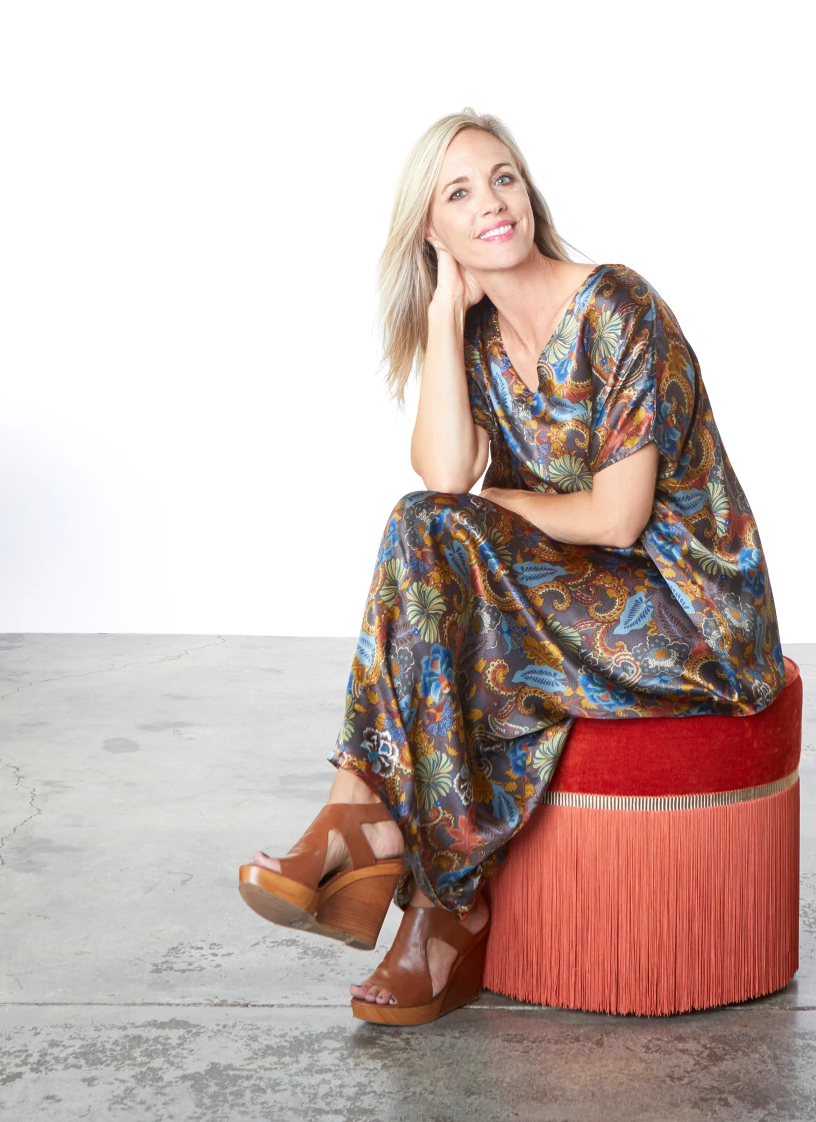 Long Poncho in Paisley Silk Print