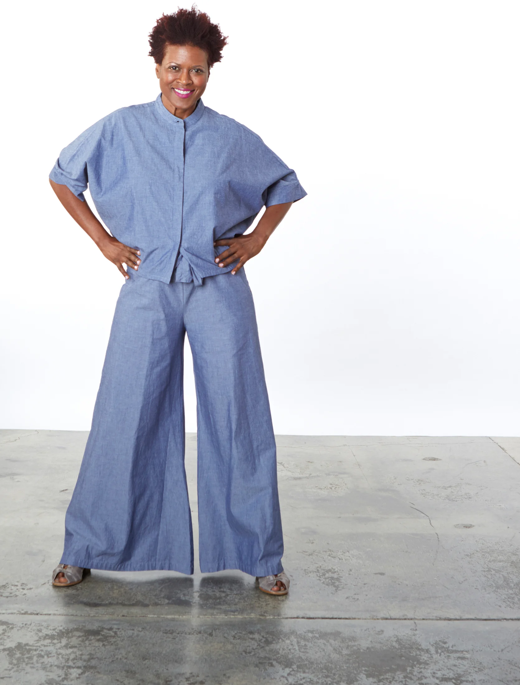 Joe Shirt, Tie Waist Pant in Oia Cotton Chambray