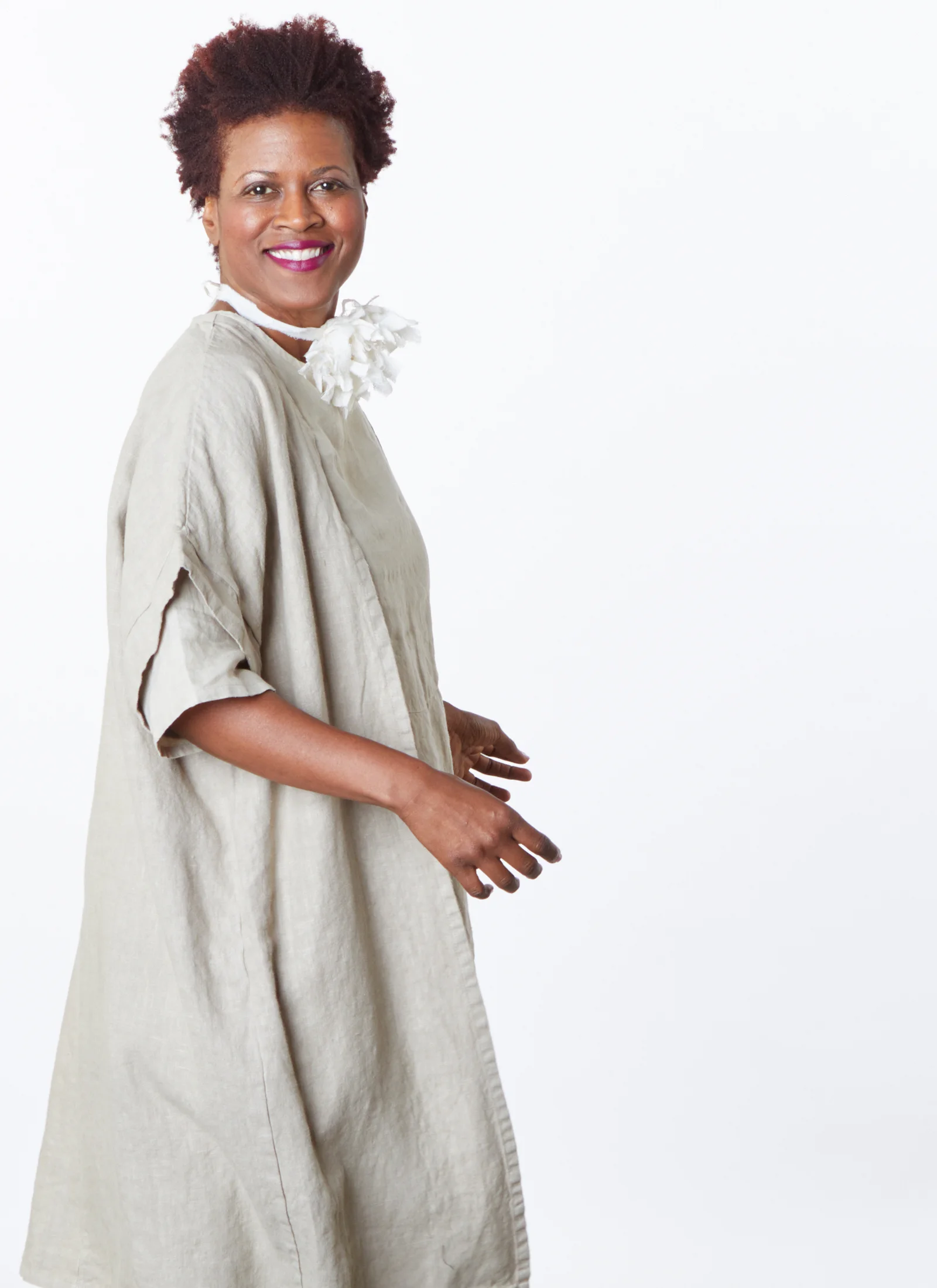 Ezra Cardigan in Lark Heavy Linen, Bre Tunic in Lark Light Linen