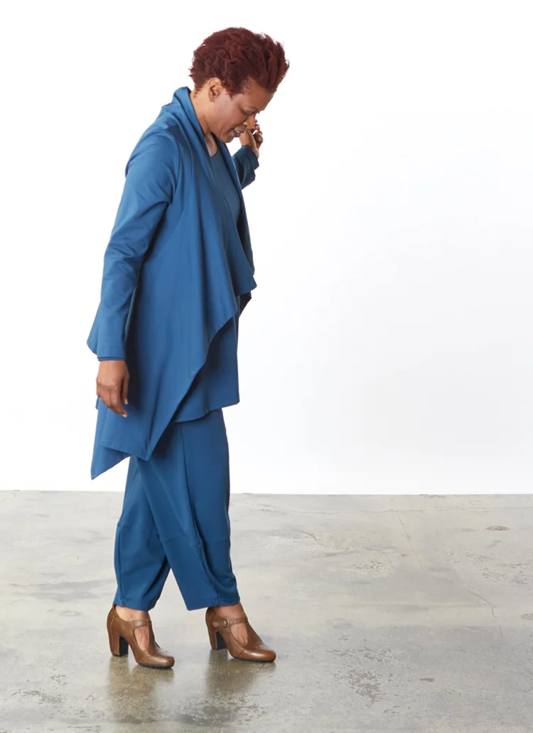 Kai Jacket, Liam Tunic, Oliver Pant in Teal Modal Ponti