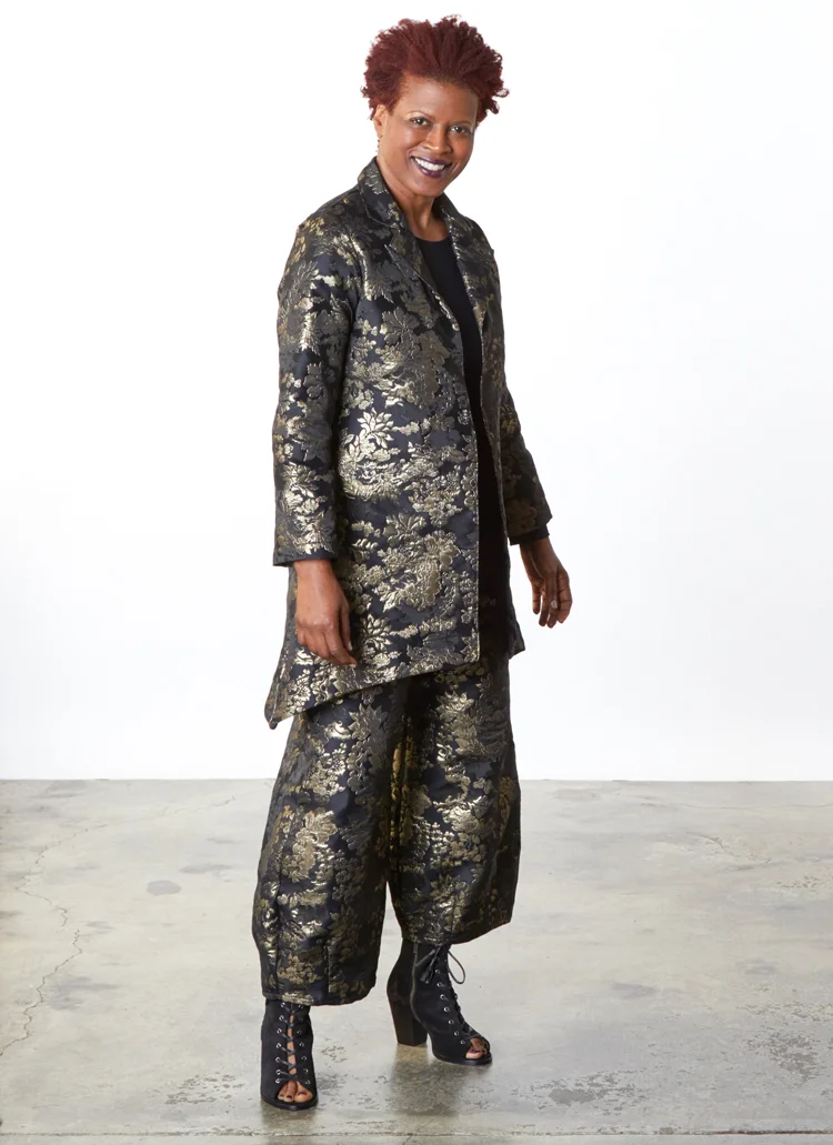 Benedict Jacket, Medina Zip Pant in Black/Gold Tapestry