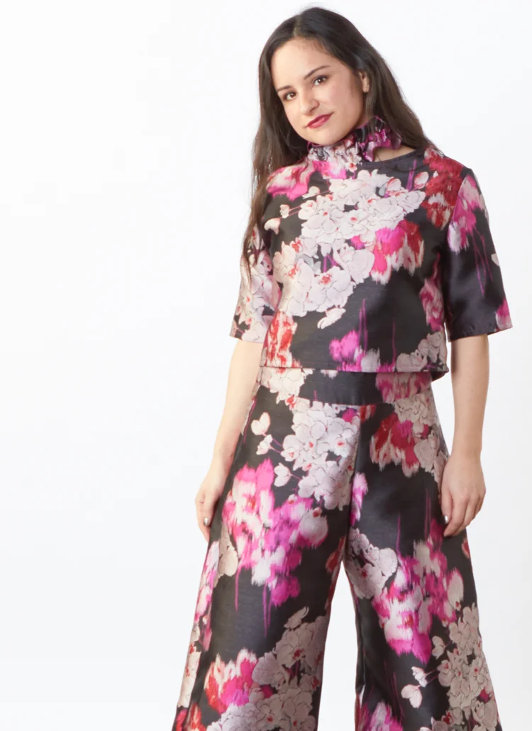 Sigi Zip Shirt, Oliver Zip Pant in Black/Pink Duchesse Jacquard