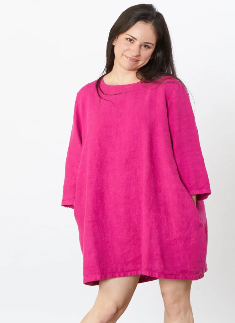 3/4 Sleeve Bubble Tunic in Hyacinth Heavy Linen