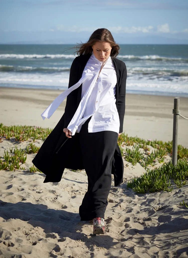 Eyre Dress, Shane Zip Skirt in Black Ready for Munich, Ribbon Tie Blouse in Stretch Poplin