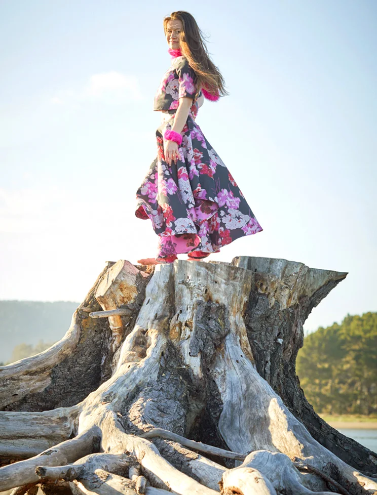 Sigi Zip Shirt, Grange Zip Skirt in Black/Pink Duchesse Jacquard