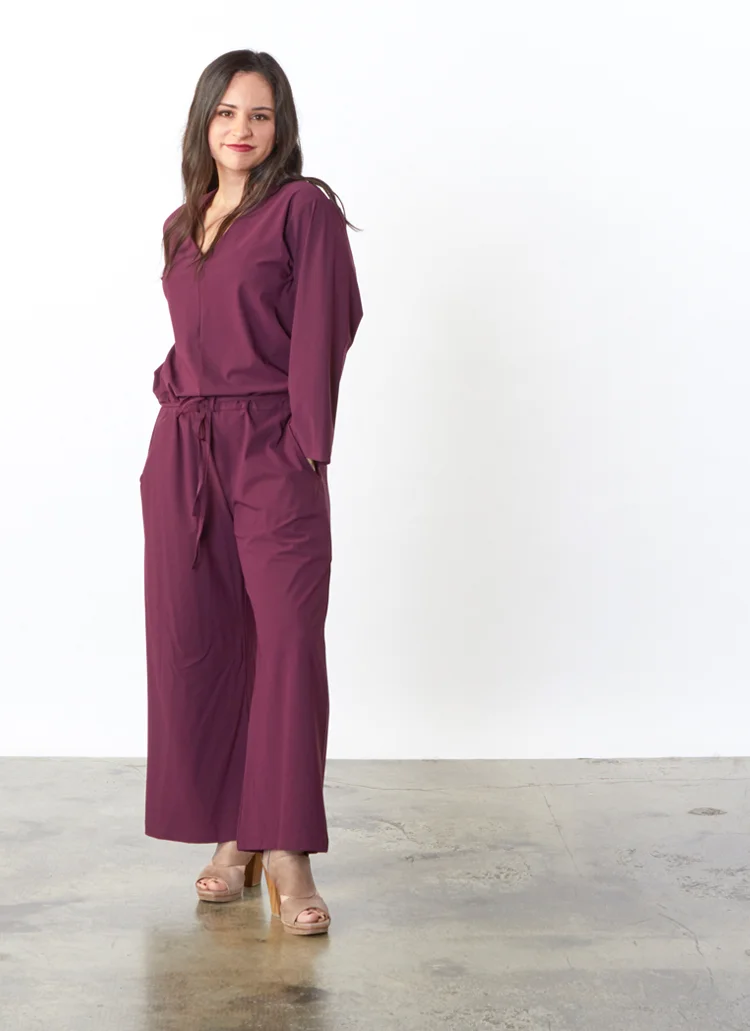 L/S Jumpsuit in Burgundy Microfiber Jersey