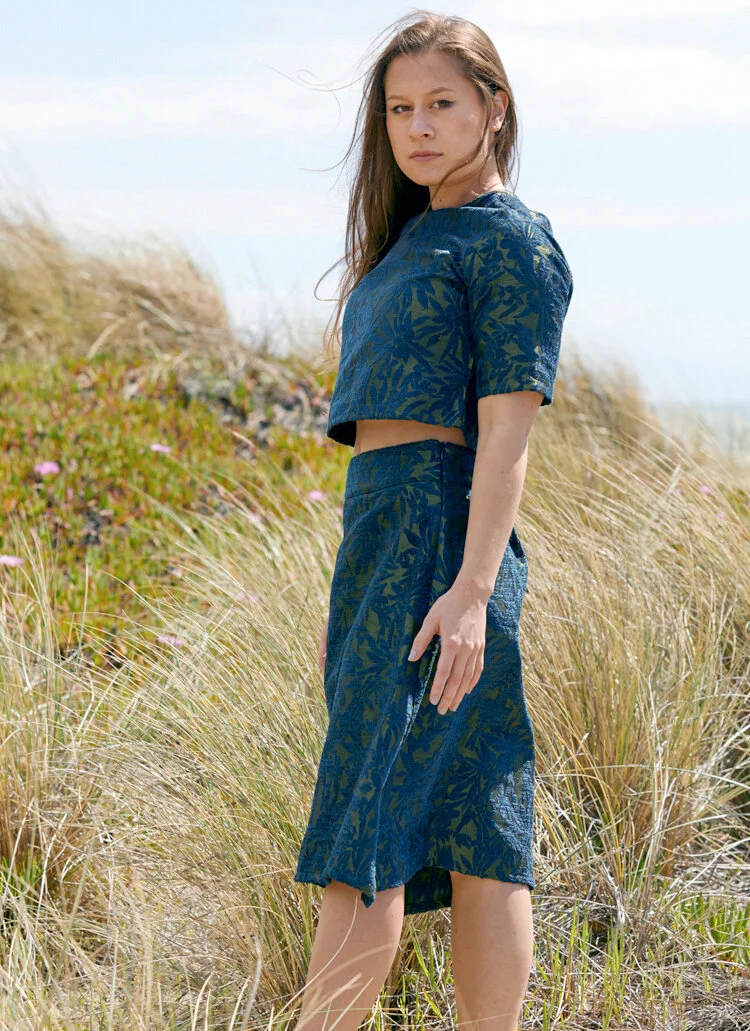 Sigi Zip Shirt, Sean Zip Skirt in Green Chenille Jacquard
