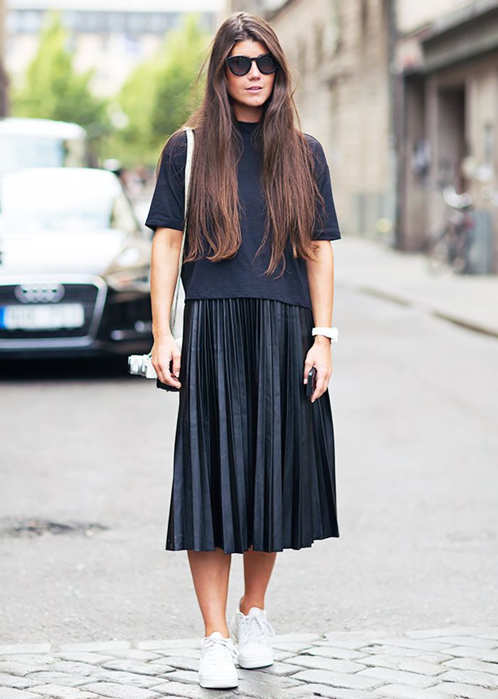 Why a Pleated Maxi With Sneaks Is a Failsafe Summer Outfit