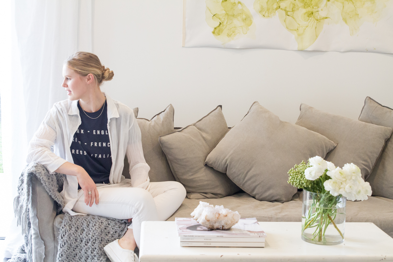 Amy in her freshly renovated living space.