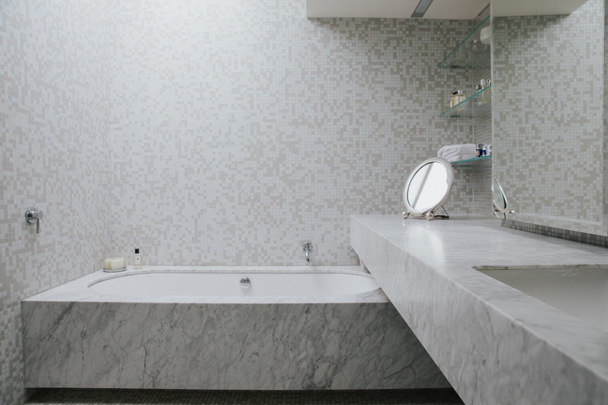Modern white tile bathroom 