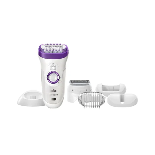 A purple and silver Braun Silk. Epil9 Wet & Dry Epilation and Exfoliating System