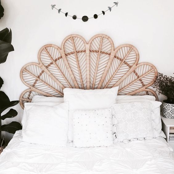 White bed with Cane headboard