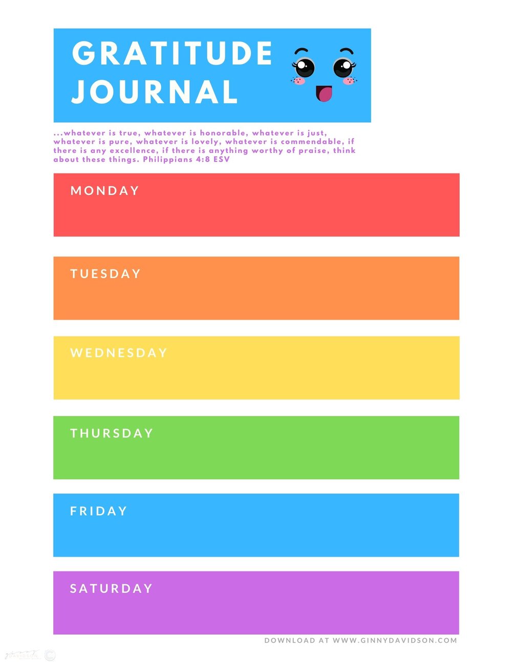 Weekly Gratitude Journal Download for Kids