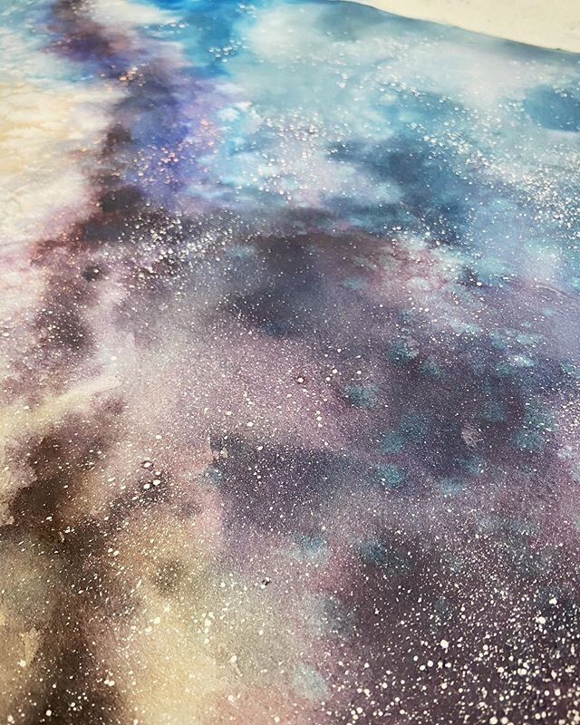 Big painting underway. Milky Way vibes and playing with colors I don&rsquo;t usually use. Experimenting is so much fun!
.
.
.
#carveouttimeforart #lifeofanartist #calledtobecreative #dsart #thenativecreative #creativelifehappylife #createveryday #doi