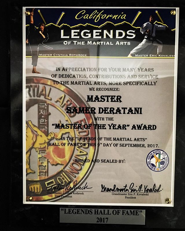 Congratulations to our head master, Master Sam, on receiving the award of Master of the Year! 👊🏽 | #legendsofmartialarts #flyingkick #masteroftheyear #martialarts #taekwondo #tkd #mma #blackbelt #halloffame