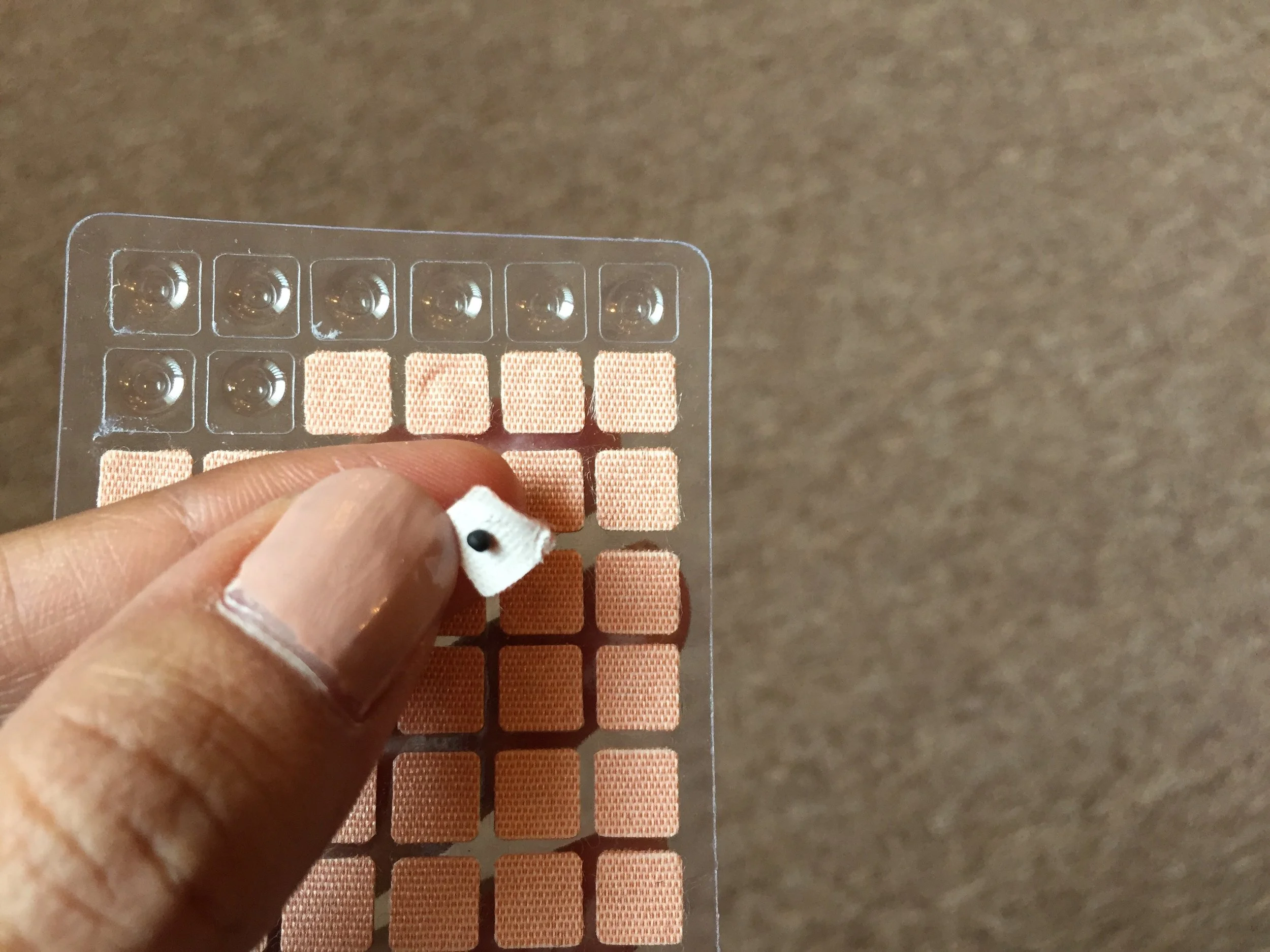 As you can see, it's just a seed on sticky tape like a small bandaid.