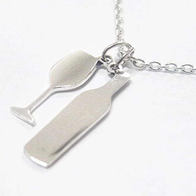 925 Sterling Silver Wine Bottle &amp; Glass Necklace