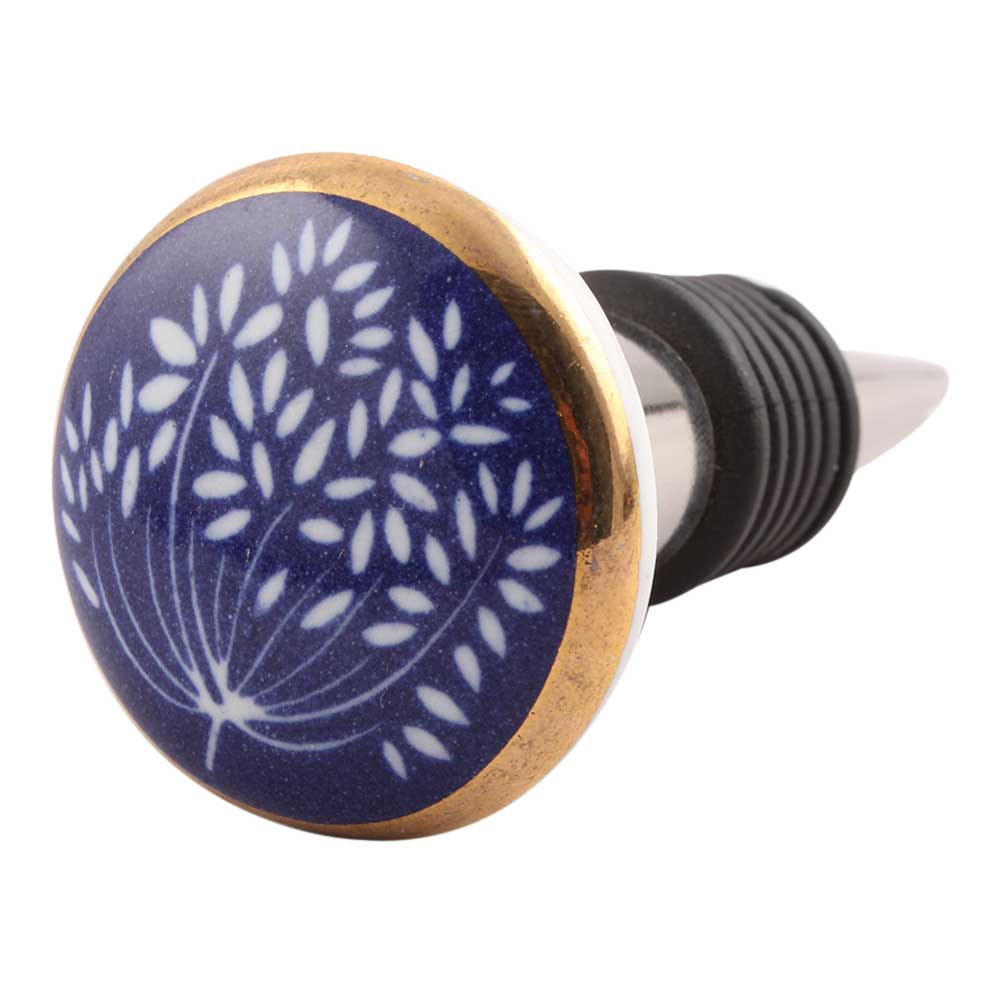 Bottlestopper Dark Blue Gold Floral angle.JPG